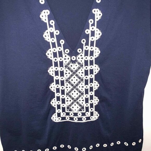 J Crew V-Neck Embroidered Top Women’s Small Blue Pullover Short Sleeve Bohemian - Picture 2 of 6